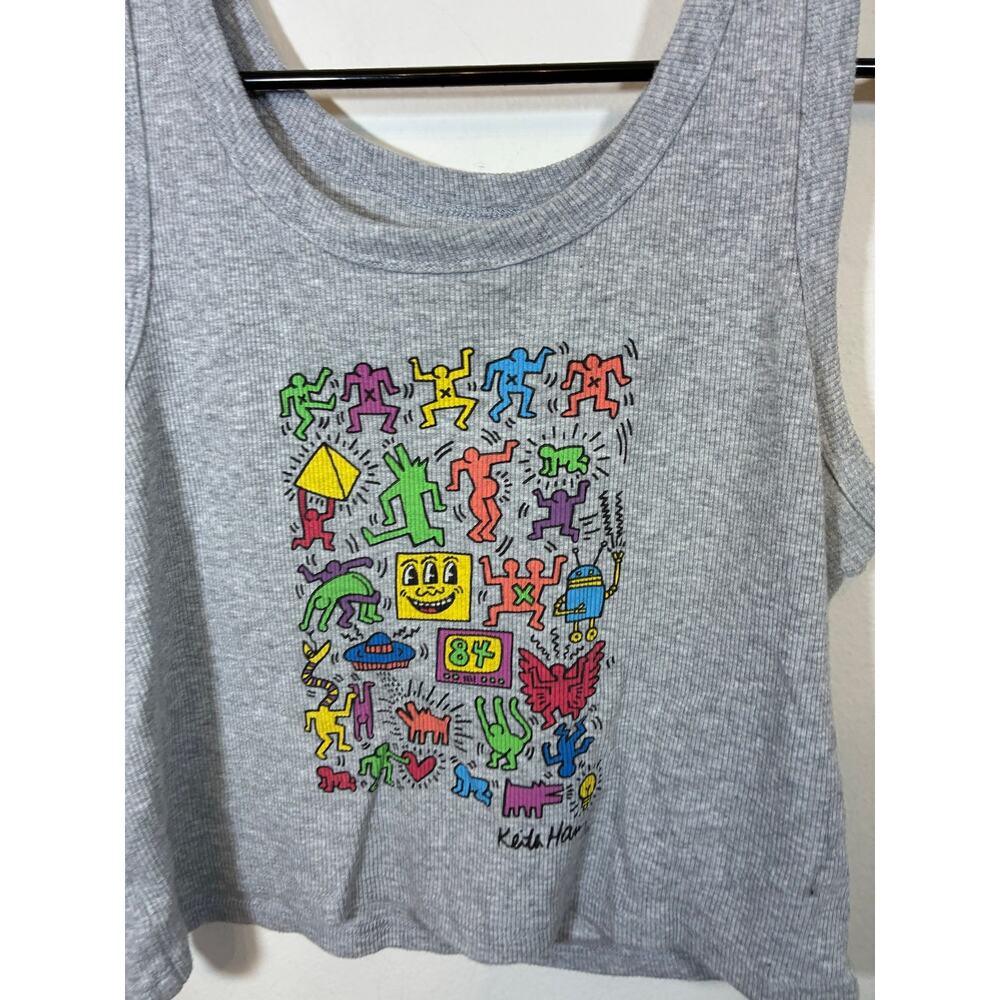 Keith Haring Gray Graphic Crop Tank Top Women's NYC Streetwear Art Pop M - Picture 3 of 5